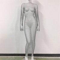 Robe Longue Sexy de Soirée à Col Rond pour Femme, avec Strass Européens, Maille et Manches Longues Multicolores