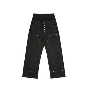 Custom Vintage Loose Wide Legs Washed Denim High Waist <strong>Jeans</strong> Breathable Lightweight Streetwear Button Decoration Knitted Casual - Product Image 1