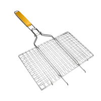 Panier de barbecue Portable en acier inoxydable, accessoires de barbecue, grilles avec poignée en bois