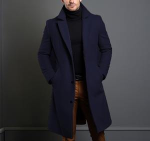 Vendita calda autunno inverno cappotto adulto adatto al corpo lungo da uomo in poliestere comodo <span class=keywords><strong>Trench</strong></span> da lavoro tinta unita - Product Image 4