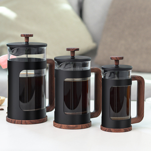 Cafetera de prensa francesa <span class=keywords><strong>vintage</strong></span> OEM Café de prensa francesa de 1 litro con mango de madera para té o café para acampar, viajar - Product Image 4