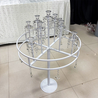 Grand chandelier rond blanc avec pendentifs en cristal, porte-bougie haut pour la décoration de table de mariage, banquet ou événement