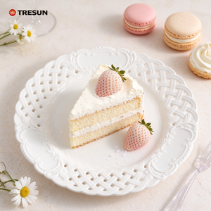 Assiettes en céramique blanches vintage en gros, à motif ajouré en dentelle, rondes en porcelaine, pour service de table de mariage - Product Image 6