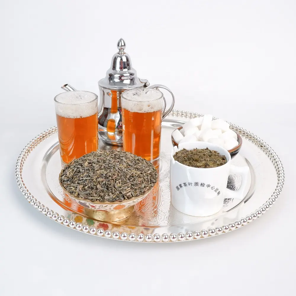 I venditori di tè vendono campioni gratuiti di tè verde bevande chunmee 9369 di tè verde