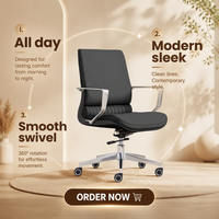Chaise de bureau de direction ergonomique de luxe moderne en cuir véritable à dossier haut, avec cadre en aluminium et siège pivotant