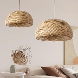 手作り天然環境にやさしい竹製バスケットケージ農家スタイル炎装飾吊り下げライトE26ベースミドルサイズ - Product Image 1