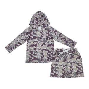 Không áp thuế - Liên hệ với chúng tôi - BLS0039 - Bộ đồ đôi anh em họ - Áo hoodie màu xám nâu rằn ri tay dài, quần short - Quần áo trẻ em thời trang - Product Image 2