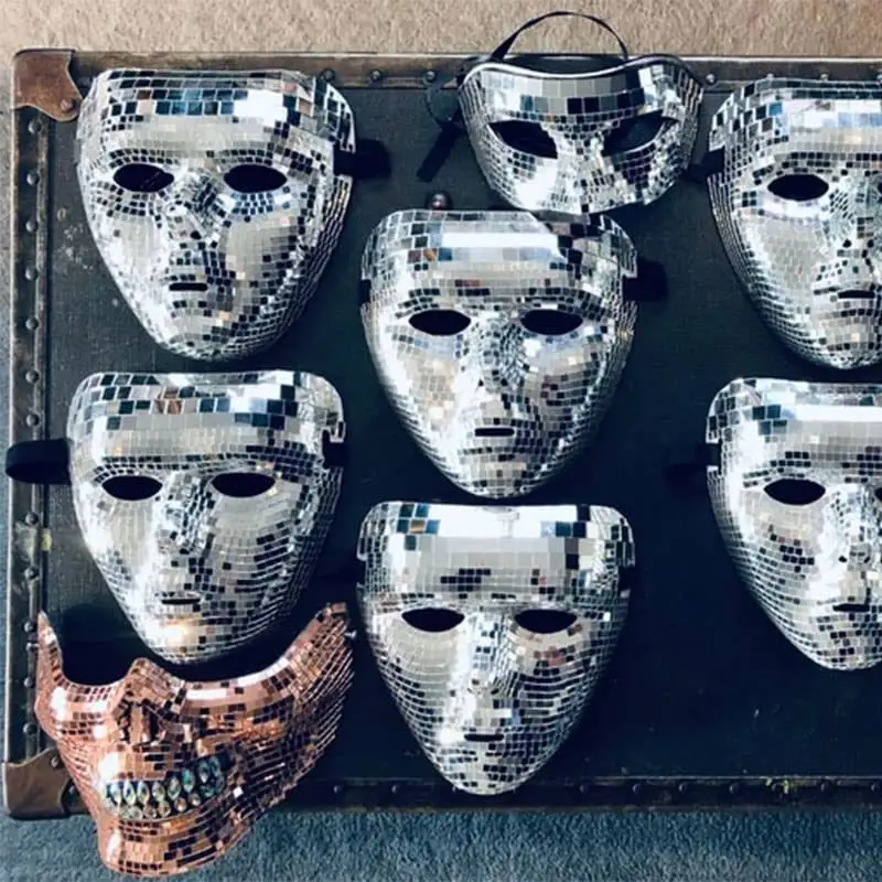 hot selling new arrivals cosplay masquerade halloween party props silver mirror disco ball mask