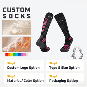 Chaussettes de ski professionnelles en <span class=keywords><strong>laine</strong></span> épaisse tricotée sur mesure pour adulte, montantes, chaudes, avec revers en tissu éponge, pour le sport, vente en gros - Product Image 1