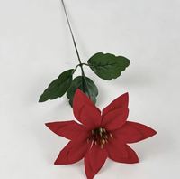 Buket Natal Buatan Kain Bergaya Anime Kartun Merah, Bunga Poinsettia Dua Lapis untuk Dekorasi