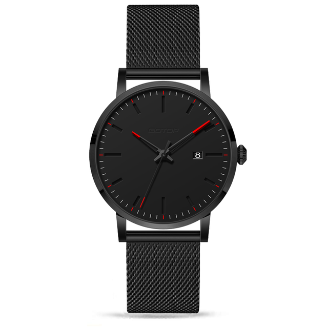 Classic Brand Black Stainlsee Steel Ultra Thin Mesh Band Minimalist Male Waterproof Quartz Wholesale Watch for Men