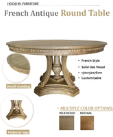 Table de salle à manger ronde en chêne massif de style français, luxe, antique, vintage, D195-150
