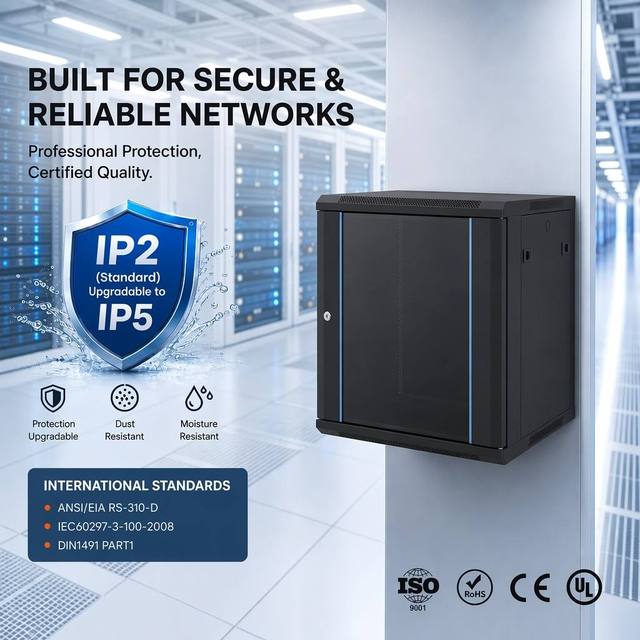 Wall Mount Steel Network Cabinet SPCC 19 Inch 450 600mm Server Rack 6U/9U/12U with Lock for Data Center
