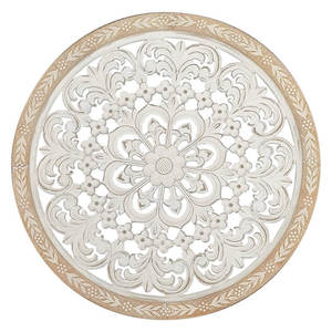 Medallón Decorativo de Madera Maciza Blanqueada, Adorno de Pared con Diseño Floral Tallado, Estilo Moderno Art Deco para Sala de Estar - Product Image 4