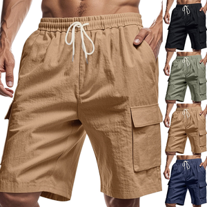 Nouveau short en lin décontracté de couleur unie pour hommes d'été OEM, cinquième pantalon, short de travail multi-poches, respirant, léger et confortable - Product Image 2
