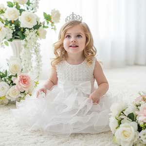 Robe de princesse pour bébé fille, robe de fête d'anniversaire, coupe trapèze, décolleté en cœur, rose, rouge, blanc, couleur champagne - Product Image 2