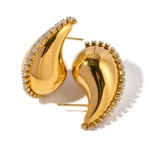 Moda gioielli placcati oro 18 carati orecchini a goccia grossi orecchini con diamanti orecchini intarsiati con zirconi a goccia vuoti da donna