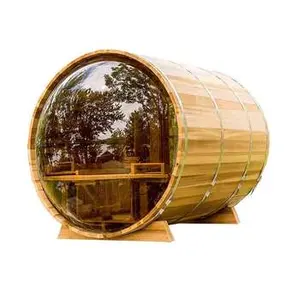 Hot Sale Outdoor Hemlock / Cedar / Spruce Wet Steam Barrel Sauna With Big Panoramic Window