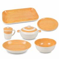 Service de table en mélamine série bois de pêche et vaisselle à grain de bois, assiettes, bols et tasses inspirés de la nature pour un usage quotidien, sans BPA