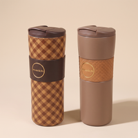 Mug à café isotherme à double paroi de 520 ml, gobelet en acier inoxydable avec manchon en cuir et couvercle à rabat, logo personnalisé pour cadeau