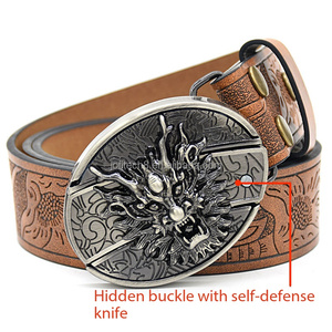 Ceinture en cuir véritable pour homme, en cuir de vachette, avec design 3D en alliage, broderie motif tournesol, durable, style vintage, tendances individualistes - Product Image 4