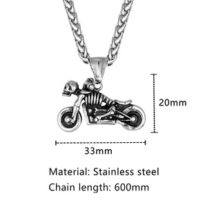 Stainless Steel <b>Skull</b> Motorcycle Pendant Necklace 60cm Unisex Fashion Jewelry - Product Image 4
