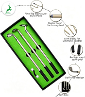 Ensemble de stylos en alliage en forme de club de mini-golf avec logo personnalisé, mini-drapeau et balles - Jeu de golf de bureau pour événements professionnels