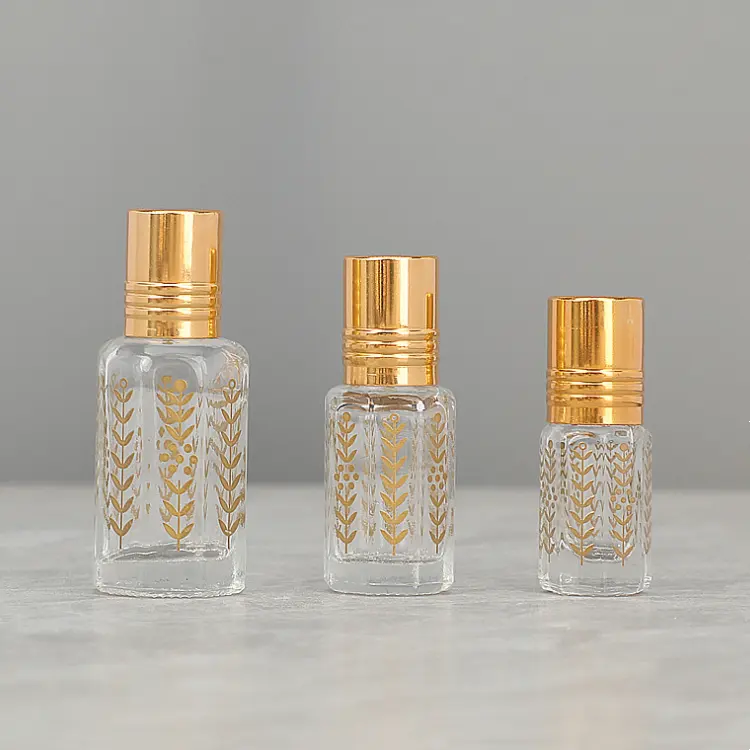 Leere goldene achteckige Augen creme Kosmetik verpackung 3ml 6ml 12ml Blatt muster ätherische Öl glas rolle auf Parfüm flasche