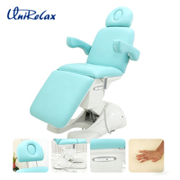 Table de Massage Électrique Professionnelle Bleue pour Soins du Visage et Esthétique, Lit de Salon à 4 Moteurs Réglables et Rotatifs pour Extensions de Cils