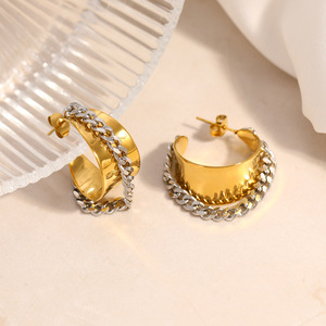 Pendientes de aro en forma de C, chapados en oro de 18k, de acero inoxidable, con diseño geométrico, para mujer, joyería de moda. - Product Image 4