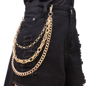 กางเกงยีนส์ยาวหลายชั้นสายโซ่สีทองแบบคาดเอวสไตล์ฮิปฮอปไม่สมมาตรเครื่องประดับแฟชั่นสำหรับผู้ใหญ่ - Product Image 1