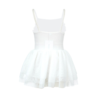 Robes de demoiselles d'honneur pour bébés filles, Robe de fête pour enfants, Vêtements pour enfants en gros, Mini-robe sans manches en tulle plissé et maille, avec bretelles en perles blanches et volants