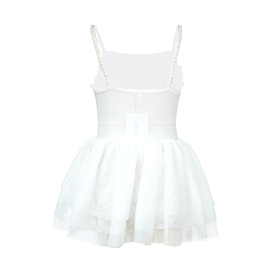 Abiti da damigella per bambine, vestito da festa per neonate, abbigliamento per bambini all'ingrosso, mini abito bianco senza maniche con perle, tulle, arricciature e volant - Product Image 3
