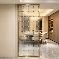 Paravent en verre trempé texturé diamant avec cadre en acier inoxydable doré, séparateur de pièce moderne, écran décoratif pour entrée