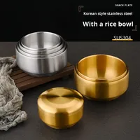 Bol à riz double couche en acier inoxydable 304 écologique avec couvercle pour fêtes d'enfants, cuisine coréenne, petit bol