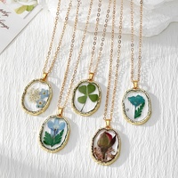 Kalung Bunga Mawar Bohemian Wanita, Liontin Daun Bunga Kering Resin Vintage