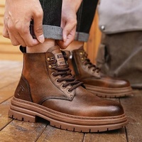 BAEWOON MB12 Bottes Martin montantes tendance imperméables pour homme, chaussures en cuir polyvalentes de style rétro décontracté, bottes de travail de style britannique