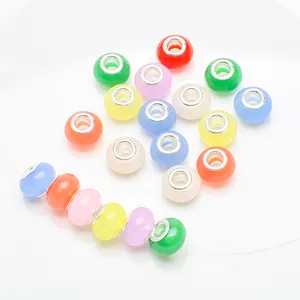 Zhubi Jade Colors 14mm Big Hole Round Beads Murano Glass Cat Eye Resin Beads for Jewelry Making DIY Handmade Bracelets