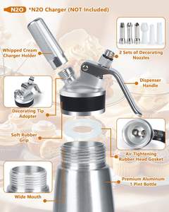 Siphon à crème professionnel 500 ml, distributeur de crème fouettée, 3 embouts décoratifs en acier inoxydable, 4 outils à injecter pour desserts - Product Image 2