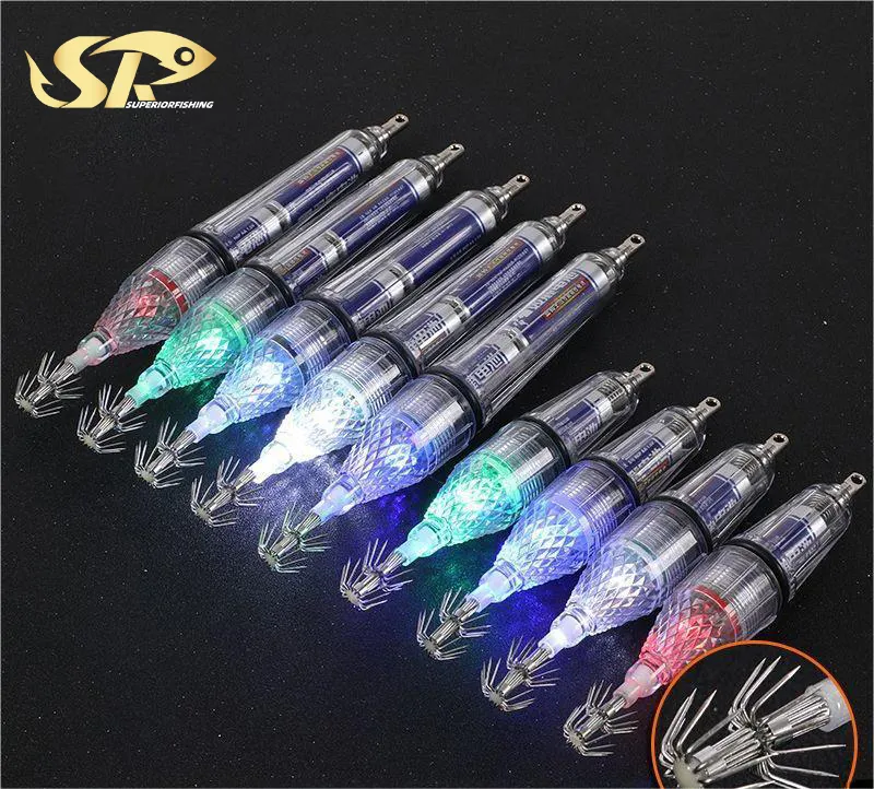 SUPERIORFISHING Led underwater Fishing lights with squid hook Plastic Night flashing fishing lamp YJ03