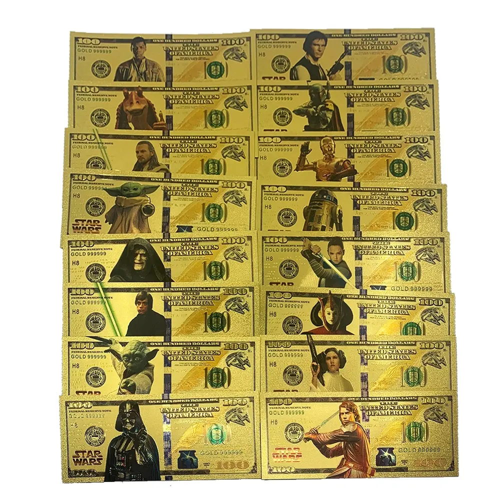 Carta anime d'oro all'ingrosso US 100 dollari banconota famoso film Star-wars oro plastica pop soldi per regalo di compleanno