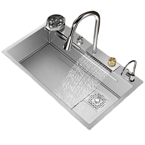 Évier de cuisine moderne multifonctionnel en acier inoxydable, cascade noire avec fonction coulissante intelligente - Product Image 4