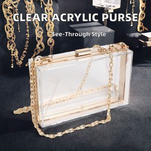 Women Fashion Acrylic <b>Clear</b> Customized Shape Clutch Bag & Shoulder <b>Handbag</b> with Removable Gold Chain Strap Silk Screen Printed - Product Image 2
