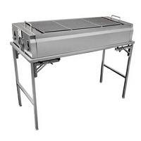Barbecue au charbon de bois en acier inoxydable avec ventilateur à air alimenté par batterie intégré, pliable, portable, pour le camping en plein air