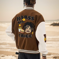 Blouson Bomber Varsity en Laine pour Homme, Style High Street, Col Rabattu, avec Patchs en Chenille Personnalisés OEM et Logo Brodé