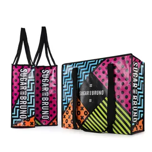 Reutilizáveis Non-Woven Tote Bags Customizável PP Webbing Zipper Cartoon Shopping Promoção ou Pacote Sacos com Impressão Do Logotipo
