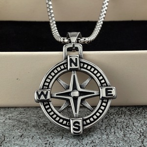 yunnique Stainless Steel Nautical <b>Compass</b> Pendant Men's Necklace Nordic Style Themed Charm Gift Jewelry - Product Image 3