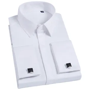 Camisa masculina formal de manga longa, alta qualidade, cuff francesa, vestido de negócios antirrugas para homens