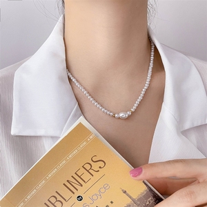 Cadena <span class=keywords><strong>de</strong></span> <span class=keywords><strong>perlas</strong></span> <span class=keywords><strong>de</strong></span> estilo dulce, collar con cuentas redondas entrelazadas, collar <span class=keywords><strong>de</strong></span> clavícula con cuentas <span class=keywords><strong>de</strong></span> arroz <span class=keywords><strong>de</strong></span> forma irregular - Product Image 4