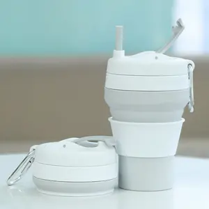 可定制BPA免费升华便携式可重复使用的可折叠硅胶折叠可折叠旅行咖啡杯带盖